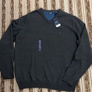 Izod Premium Natural cotton blend stretch Men's Dark Gray V-Neck Sweater